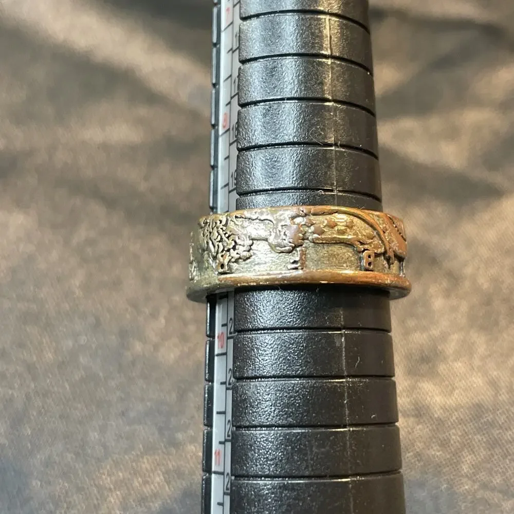 Vintage 1945 Silver Embossed Statement Ring Handmade Artisan Band Sz 9